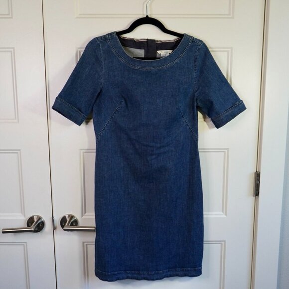 Boden Size 6 Rhea Stretch Denim Chambray Knee Length Sheath Dress - Picture 3 of 8